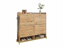 Zapatero de 4 puertas - 108,5 x 24 x 100 cm - para entrada y pasillo - MDF - natural Zapatero|Mueble De Almacenaje