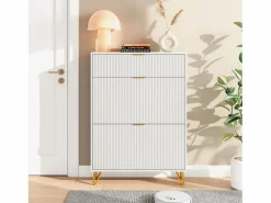Clearance Zapatero de 3 puertas - modelo estrecho con cajones - ideal para entradas y pasillos - 80 x 24 x 118,5 cm Blanco