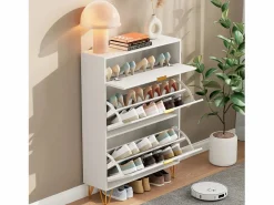 Clearance Zapatero de 3 puertas - modelo estrecho con cajones - ideal para entradas y pasillos - 80 x 24 x 118,5 cm Blanco