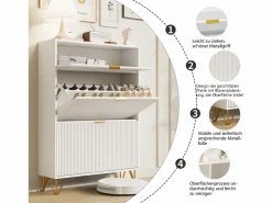 Clearance Zapatero de 3 puertas - modelo estrecho con cajones - ideal para entradas y pasillos - 80 x 24 x 118,5 cm Blanco