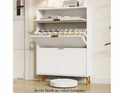 Clearance Zapatero de 3 puertas - modelo estrecho con cajones - ideal para entradas y pasillos - 80 x 24 x 118,5 cm Blanco