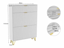 Clearance Zapatero de 3 puertas - modelo estrecho con cajones - ideal para entradas y pasillos - 80 x 24 x 118,5 cm Blanco