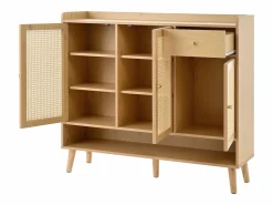 Hot Zapatero de madera con 3 puertas y 1 cajón - Zapatero con tiradores de metal y patas de madera maciza - almacenaje abierto Color natural claro