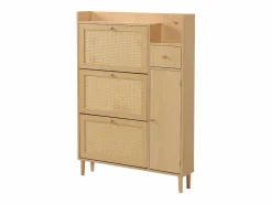 Best Hauss Spole Zapatero de madera de ratán con 3 puertas y 1 cajón, 90 x 17 x 125 cm Natural Color natural claro