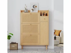 Best Hauss Spole Zapatero de madera de ratán con 3 puertas y 1 cajón, 90 x 17 x 125 cm Natural Color natural claro