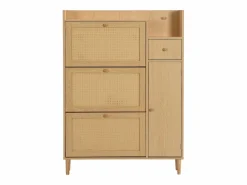 Best Hauss Spole Zapatero de madera de ratán con 3 puertas y 1 cajón, 90 x 17 x 125 cm Natural Color natural claro