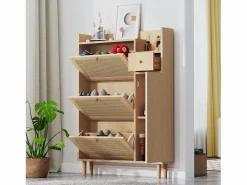 Best Hauss Spole Zapatero de madera de ratán con 3 puertas y 1 cajón, 90 x 17 x 125 cm Natural Color natural claro