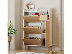 Hauss Spole Zapatero de madera y ratán, 3 puertas y 1 cajón, 90x17x125 cm, color natural + blanco Color natural claro