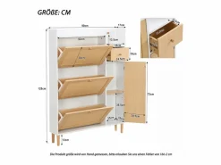 Hauss Spole Zapatero de madera y ratán, 3 puertas y 1 cajón, 90x17x125 cm, color natural + blanco Color natural claro