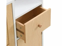 Hauss Spole Zapatero de madera y ratán, 3 puertas y 1 cajón, 90x17x125 cm, color natural + blanco Color natural claro