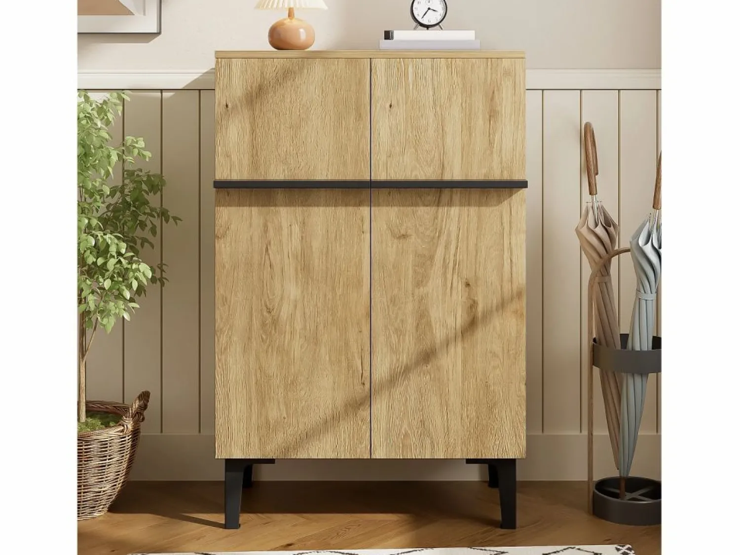 Hauss Spole Zapatero en color madera con 2 puertas - estantes regulables 60 × 34,5 x 95 cm
