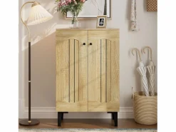 Zapatero moderno - 60 x 31,5 x 95 cm - con 2 puertas y estantes multinivel - tablero de partículas - natural Zapatero|Mueble De Almacenaje