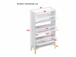 Outlet Zapatero moderno - 63 x 24 x 120 cm - con 3 puertas + patas metálicas - MDF - Zapatero|Mueble De Almacenaje