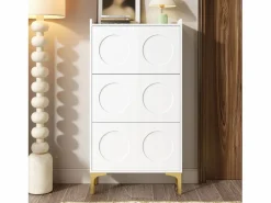 Outlet Zapatero moderno - 63 x 24 x 120 cm - con 3 puertas + patas metálicas - MDF - Zapatero|Mueble De Almacenaje