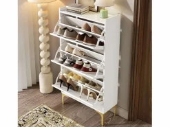 Outlet Zapatero moderno - 63 x 24 x 120 cm - con 3 puertas + patas metálicas - MDF - Zapatero|Mueble De Almacenaje