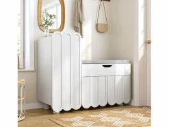 Hot Zapatero moderno - 90 x 35 x 74,5 cm - con 3 puertas + 1 cajón + cojín de asiento - MDF - Mueble De Almacenaje|Zapatero