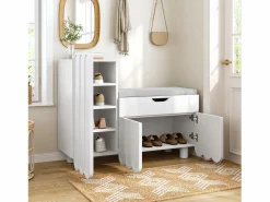 Hot Zapatero moderno - 90 x 35 x 74,5 cm - con 3 puertas + 1 cajón + cojín de asiento - MDF - Mueble De Almacenaje|Zapatero