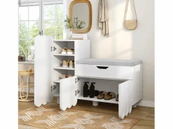 Hot Zapatero moderno - 90 x 35 x 74,5 cm - con 3 puertas + 1 cajón + cojín de asiento - MDF - Mueble De Almacenaje|Zapatero