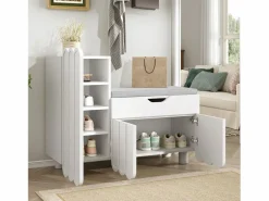 Hot Zapatero moderno - 90 x 35 x 74,5 cm - con 3 puertas + 1 cajón + cojín de asiento - MDF - Mueble De Almacenaje|Zapatero
