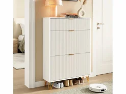 Discount Zapatero moderno con 3 cajones de madera, tiradores dorados, pequeños estriados. Zapatero|Mueble De Almacenaje