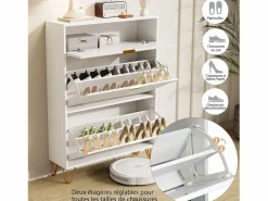Discount Zapatero moderno con 3 cajones de madera, tiradores dorados, pequeños estriados. Zapatero|Mueble De Almacenaje