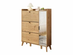 Merax Zapatero moderno con espejo y puertas abatibles + estante - 110 x 24 x 137,5 cm - MDF - natural