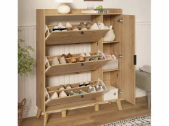 Merax Zapatero moderno con espejo y puertas abatibles + estante - 110 x 24 x 137,5 cm - MDF - natural