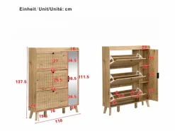 Merax Zapatero moderno con espejo y puertas abatibles + estante - 110 x 24 x 137,5 cm - MDF - natural