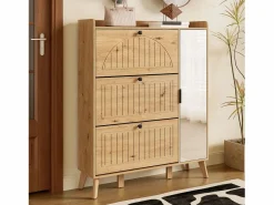 Merax Zapatero moderno con espejo y puertas abatibles + estante - 110 x 24 x 137,5 cm - MDF - natural