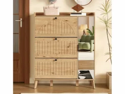 Merax Zapatero moderno con espejo y puertas abatibles + estante - 110 x 24 x 137,5 cm - MDF - natural