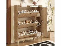 Merax Zapatero moderno con espejo y puertas abatibles + estante - 110 x 24 x 137,5 cm - MDF - natural