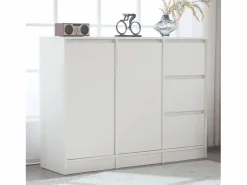 Hot Zapatero moderno con gran espacio de almacenaje, 2 puertas y 3 cajones, balda regulable, (120x35x90 cm) Blanco