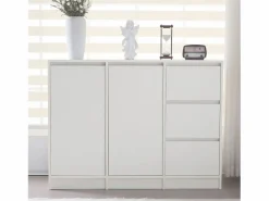Hot Zapatero moderno con gran espacio de almacenaje, 2 puertas y 3 cajones, balda regulable, (120x35x90 cm) Blanco