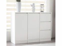Hot Zapatero moderno con gran espacio de almacenaje, 2 puertas y 3 cajones, balda regulable, (120x35x90 cm) Blanco