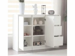 Hot Zapatero moderno con gran espacio de almacenaje, 2 puertas y 3 cajones, balda regulable, (120x35x90 cm) Blanco