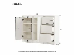 Hot Zapatero moderno con gran espacio de almacenaje, 2 puertas y 3 cajones, balda regulable, (120x35x90 cm) Blanco