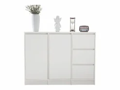 Hot Zapatero moderno con gran espacio de almacenaje, 2 puertas y 3 cajones, balda regulable, (120x35x90 cm) Blanco