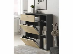 Online Skraut Home Zapatero WIND, color estructura Gris Antracita, color roble, 90x26x102cm Color natural claro