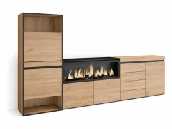New Skraut Home Zapatero, 274x35x145cm, Dormitorio, habitación, Chimenea eléctrica XXL, Cómoda, Cajonera, Roble Color natural claro