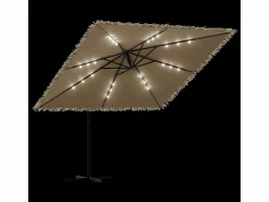 Online Garden Furniture Zarvir Sombrilla de jardín con LEDs poste acero marrón 269x269x235 cm